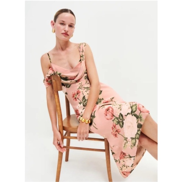 Reformation Raya OTS Midi Dress in Rose Garden 0 NWT - Picture 5 of 14